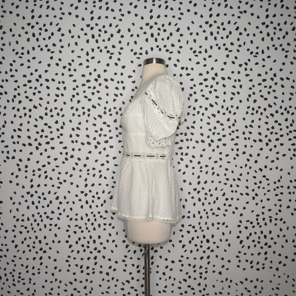 Rahi White Marbella Blossom Puff Sleeve Eyelet Trim Sweetheart Top - Picture 7 of 12